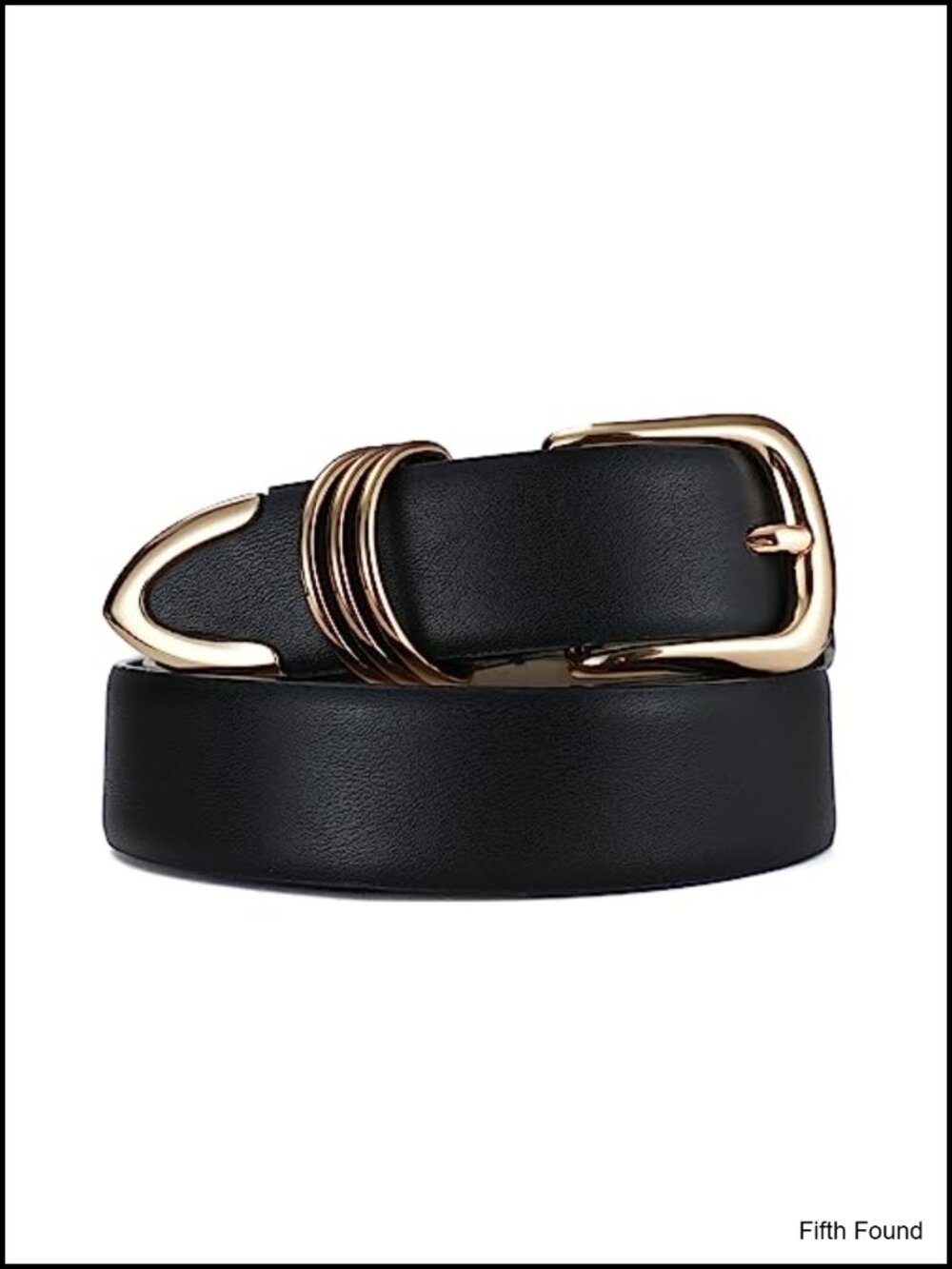 Women's Faux Leather Belt with Gold Buckle Metal Rings